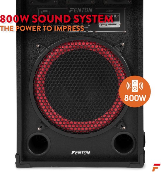 Actieve speakerset - Fenton SPB-12 speakers 800W - Bluetooth speakers - Ook geschikt als karaoke set! - Fenton