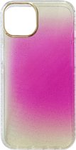Casemania Hoesje Geschikt voor Apple iPhone 14 Plus Paars - Extra Stevig Glitter Regenboog Siliconen Back Cover