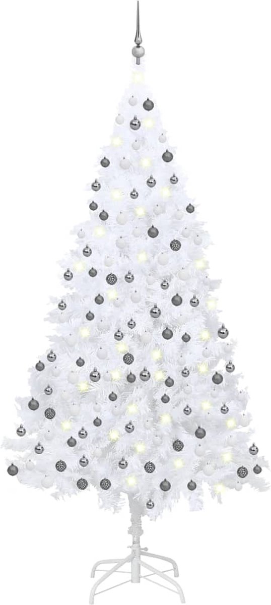Prolenta Premium - Kunstkerstboom met LED's en kerstballen 210 cm PVC wit