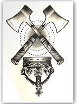GlittersXL - Temporary Tattoo Viking Bijlen Kroon (A5 formaat) [Neptattoo - Tijdelijke tatoeage - Nep Fake Tattoos - Water overdraagbare festival sticker henna outfit tattoo - Glitter tattoo - Volwassenen Kinderen Jongen Meisje]
