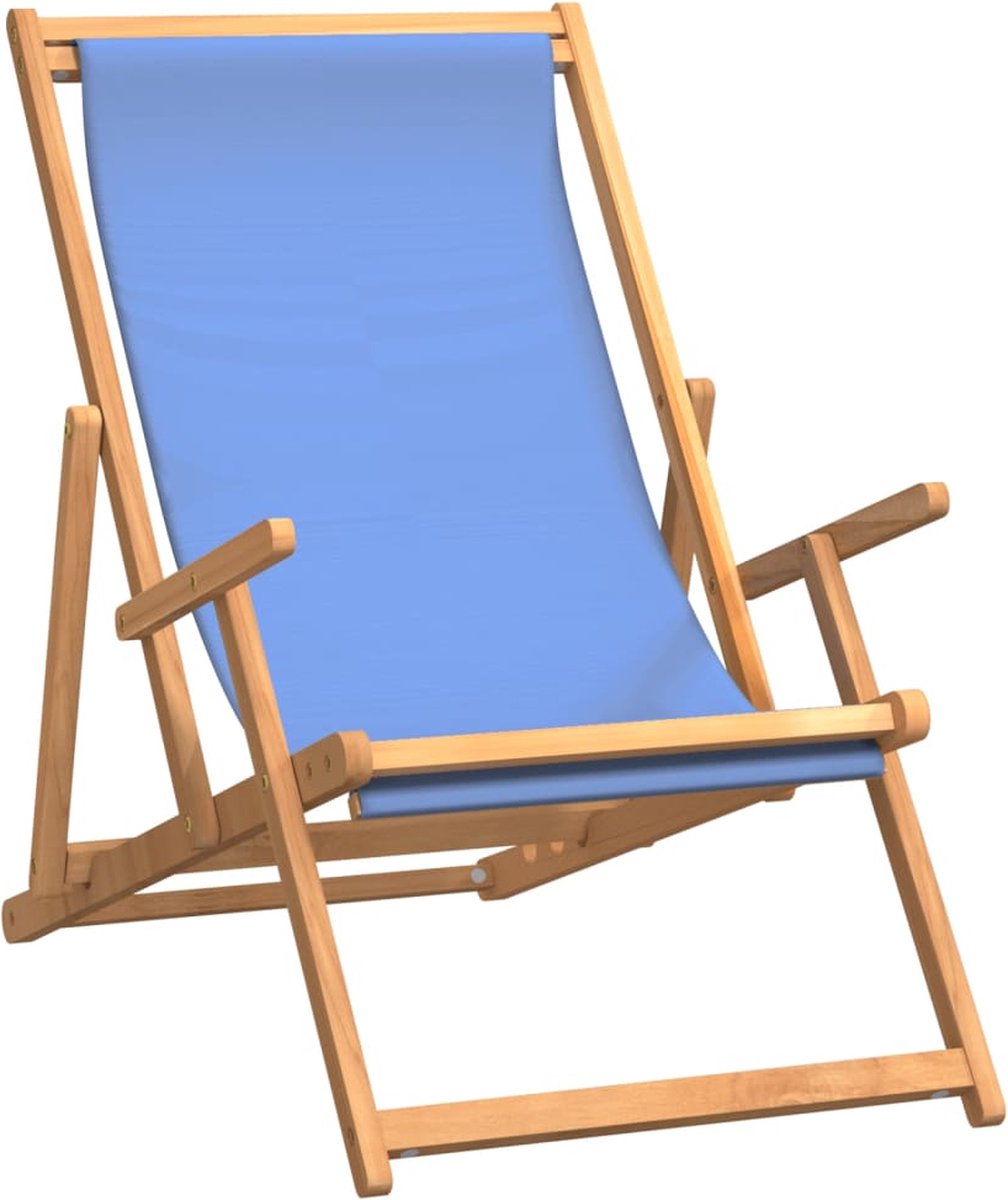 ligstoel - teakhout - blauw - bruin - duurzaam - strandstoel - camping - weerbestendig - tuinmeubel - stoffen zitting - massief - comfortabel - inklapbaar - armleuning - 60 x 126 x 87.5 cm