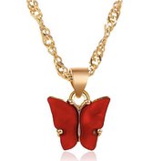 Kinder ketting - vlinder - goudkleurig - rood - cadeau voor meisje - Liefs Jade