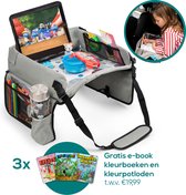 NeedyNeeds® - Reistafel voor kinderen - Opvouwbaar -  Reistafel met Tablethouder - Speeltafel - Auto Organizer voor kinderen - Tekentafel - Inclusief Draagtas – Grijs