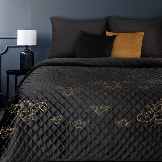 Oneiro’s luxe STELA Type 1 Beddensprei Zwart - 170x210 cm – bedsprei 2 persoons - beige – beddengoed – slaapkamer – spreien – dekens – wonen – slapen