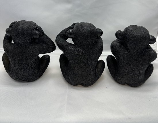 Singes "entendre, voir & se taire" figurines - noir - lot de 3 - 13 cm de haut - polyrésine - décoratif