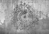 Fotobehang - Vlies Behang - Mandala op Betonnen Muur - 368 x 254 cm