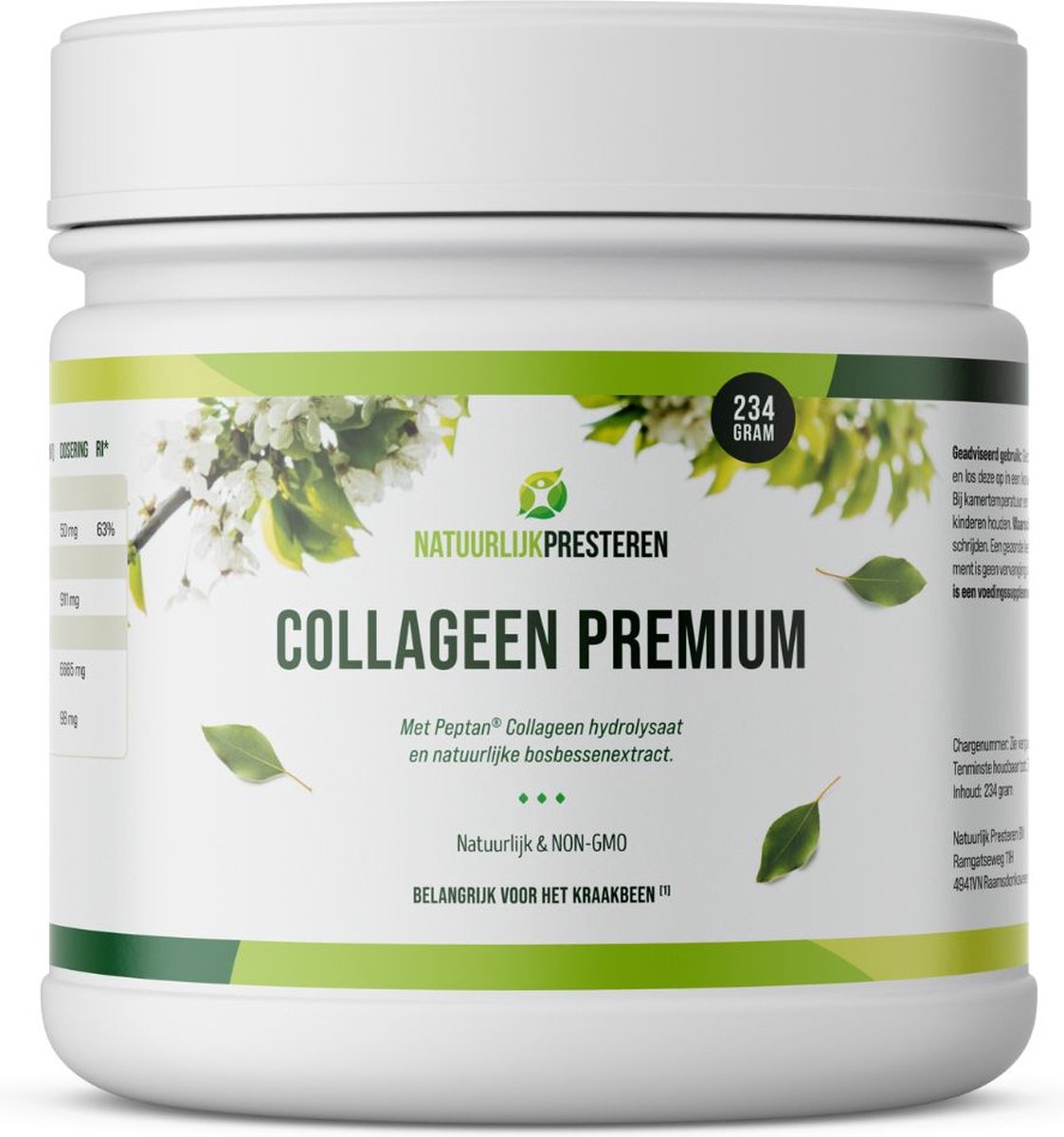 Goedkoopste Collageen Premium - Grass-fed Peptan® Collageen Peptiden - Hyaluronzuur - Glucosamine - Bosbes extract - 240 gram (30 doseringen