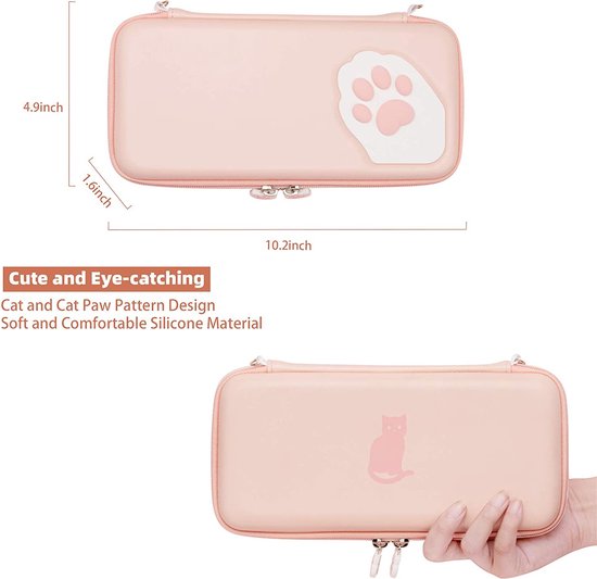 Geekshare Pink Cute Cat Paw Case voor Nintendo Switch/Switch OLED-model ...
