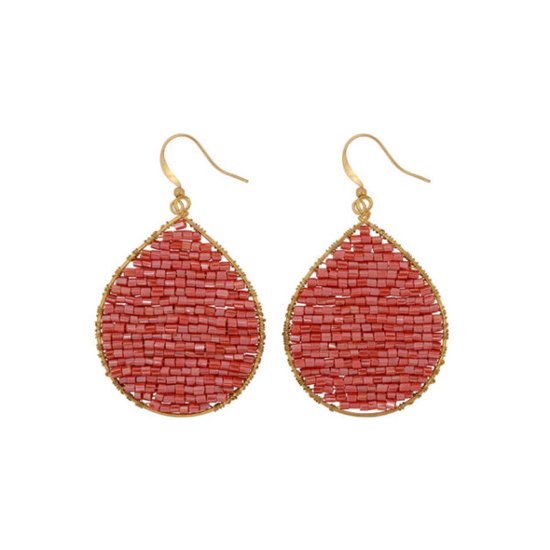 HINTH, Balloon Indian Beads Coral, Boucles d'oreilles d'oreilles faites à la main avec des perles de couleur corail