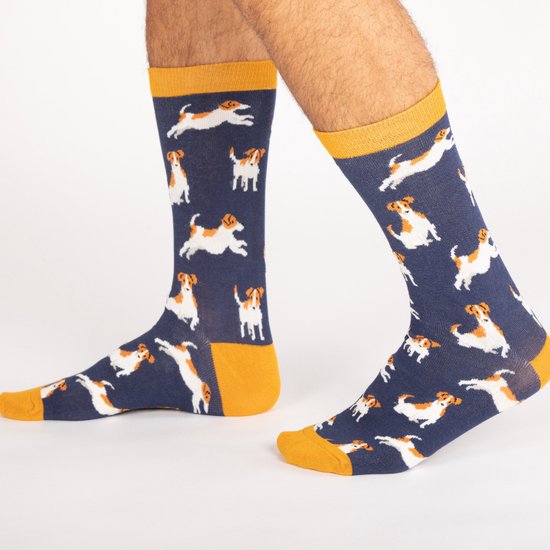 Mr Heron - Bamboe heren sokken - Jack Russels - navy - honden - leuke sokken