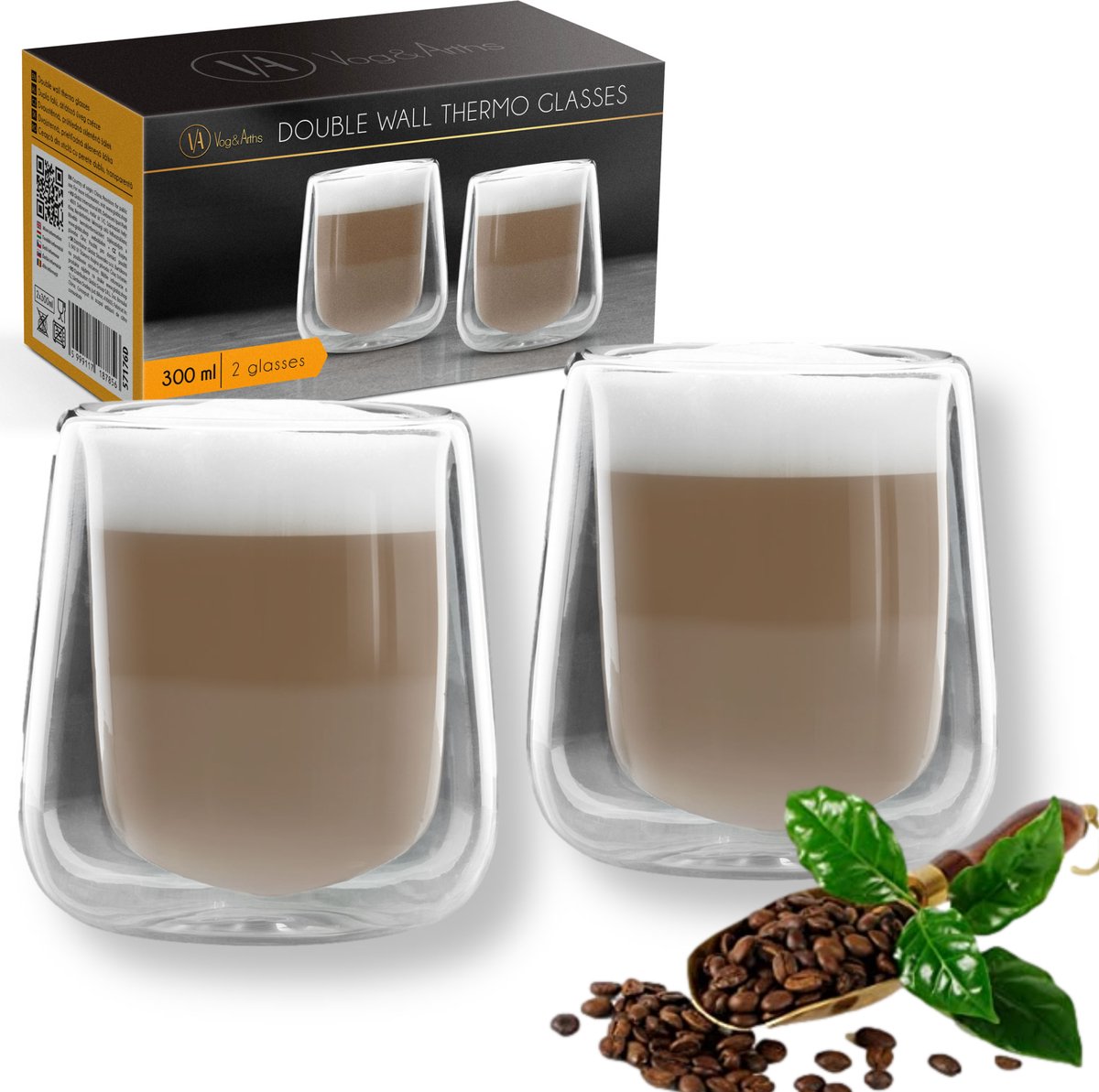 Bol.com Vog&Arths - Dubbelwandige Glazen - Theeglazen - 300 ml - 2 stuks - Latte Macchiato / Cappucino Glazen - Koffieglazen Dub... aanbieding