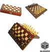Afbeelding van het spelletje 3-in-1 Bordspel - 24 cm - Magnetisch - Schaakbord - Dambord - Backgammon - Schaakspel - Schaakset - Schaken - Dammen - Met Schaakstukken - Chess - Hout - Opklapbaar