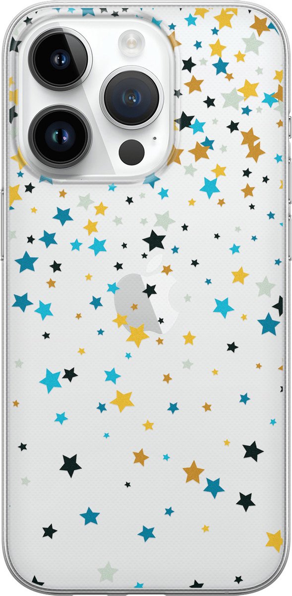 iPhone 14 Pro hoesje siliconen - Sterretjes - Soft Case Telefoonhoesje - Print / Illustratie - Transparant, Transparant, Multi