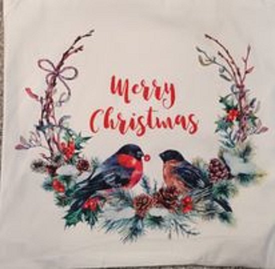 Kussenhoes - kerst - vogels- Merry Christmas -54