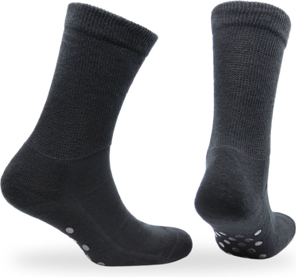 Norfolk - 2 paar - Antislip Huissokken - Katoenen sokken met Demping - Stretch+ Extra Wijde Sokken - Anti-slip Sokken - Maat 39-42 - Zwart - Rio Grip
