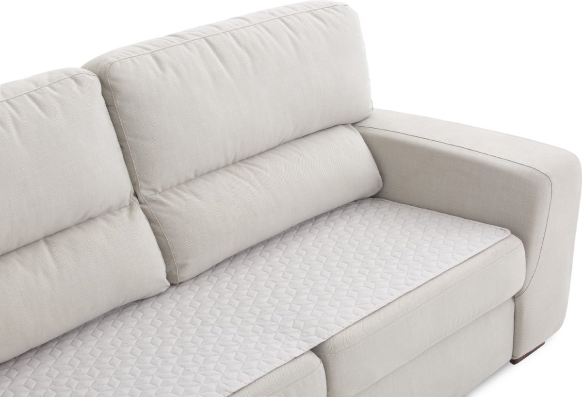 Banktopper Geo Ivoor - 200cm breed - Waterafstotend en Vlekbestendig - Antislip Onderkant - Comfortabel en Duurzaam - Ideaal voor Huishoudens met Kinderen en Huisdieren
