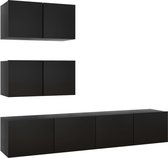 vidaXL - 4-delige - Tv-meubelset - bewerkt - hout - zwart