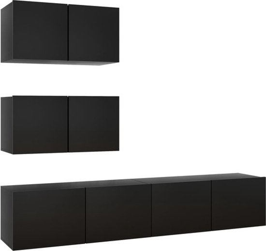 vidaXL - 4-delige - Tv-meubelset - spaanplaat - zwart