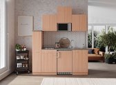 Goedkope keuken 180  cm - complete kleine keuken met apparatuur Gerda - Beuken/Beuken - keramische kookplaat  - koelkast        - magnetron - mini keuken - compacte keuken - keukenblok met apparatuur