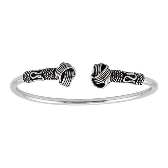 Zilveren armband dames | Zilveren armband, bangle in Bali stijl met spiralen en geoxideerde knopen
