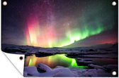 Muurdecoratie Noorderlicht - Sneeuw - IJsland - 180x120 cm - Tuinposter - Tuindoek - Buitenposter
