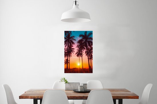 Poster Palmier - Coucher de soleil - Horizon - Plage - Oranje - Rose - 60x90 cm - Décorations de Noël - Décoration de Noël pour intérieur - Noël