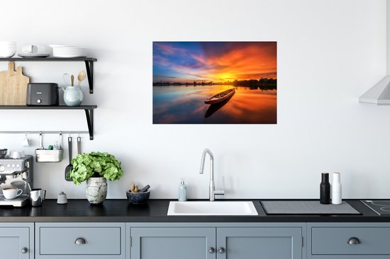 Affiche Bateau - Water - Coucher de soleil - Oranje - Water - 90x60 cm - Décorations de Noël - Décoration de Noël pour l'intérieur - Noël