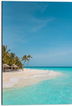 WallClassics - Dibond - Tropisch Strand met Palmbomen - 50x75 cm Foto op Aluminium (Wanddecoratie van metaal)