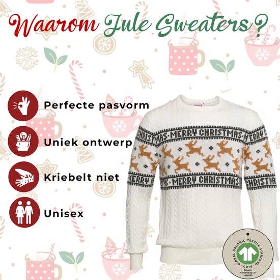 Ugly Christmas Sweater Women & Men - Pull de Noël " Wit Traditionnel & Élégant" - 100% Katoen Biologique - Pull de Noël Homme & Femme Taille XL