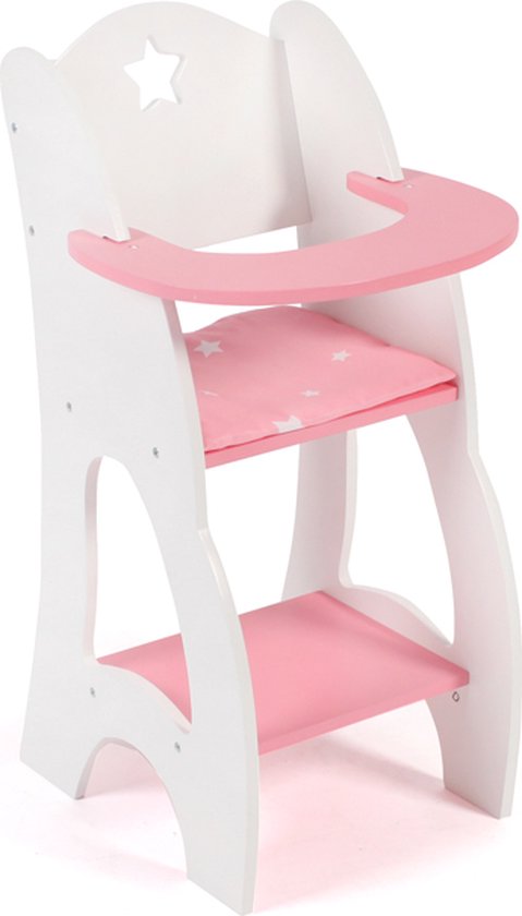 Chaise Haute Poupée Bayer Chic - Pour Poupées Jusqu'à 46cm - Blanc/Rose - Accessoire Maison Poupée