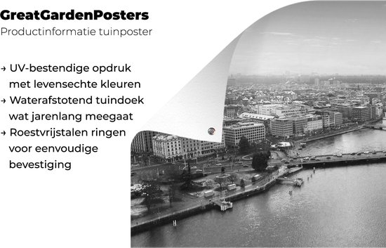 Affiche de jardin Panorama de Geneva, Suisse, en hiver - noir et blanc - 80x40 cm - Décoration murale Outdoor - Affiche de jardin - Toile de jardin - Affiche de clôture - Tableau de jardin