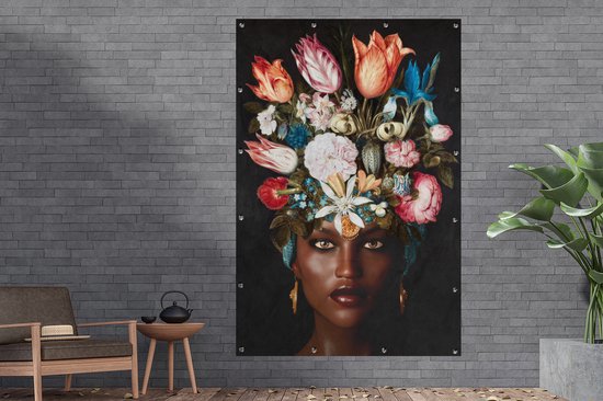 Décoration murale Femme - Fleurs - Coloré - 120x180 cm - Poster jardin