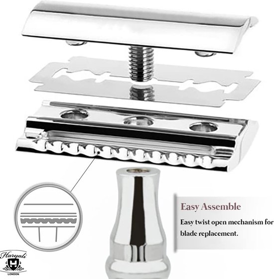 Complete scheerset voor mannen, Houten natscheerset voor mannen Veiligheidsscheermes-scheerborstelhouder, synthetische scheerkwast, kom en zeep (houten scheerset)