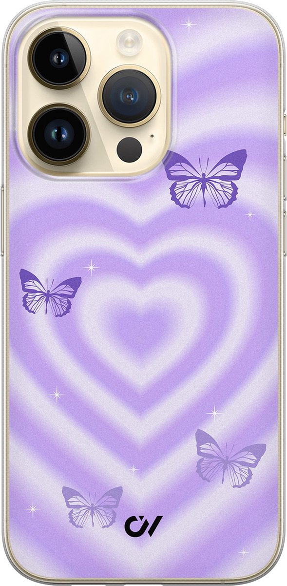 Hoesje geschikt voor Apple iPhone 14 Pro - Retro Hart Vlinder - - Paars - Apple - Casevibes
