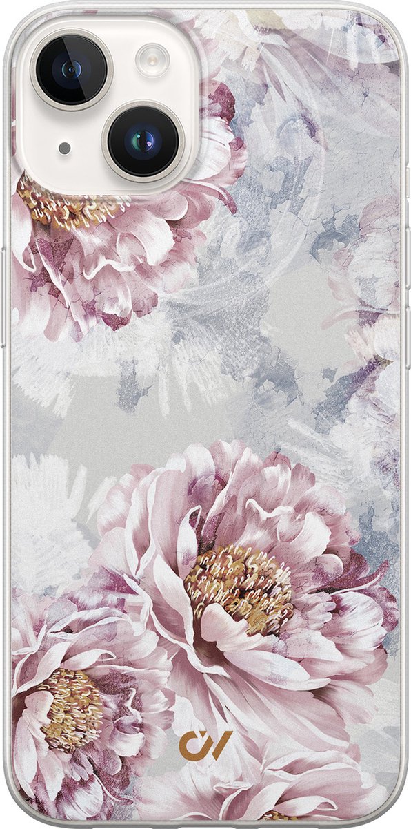 Hoesje geschikt voor Apple iPhone 14 - Floral Print - - Beige - Apple - Casevibes