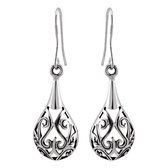 Zilveren oorbellen | Hangers | Zilveren oorhangers, sierlijk bewerkte druppel