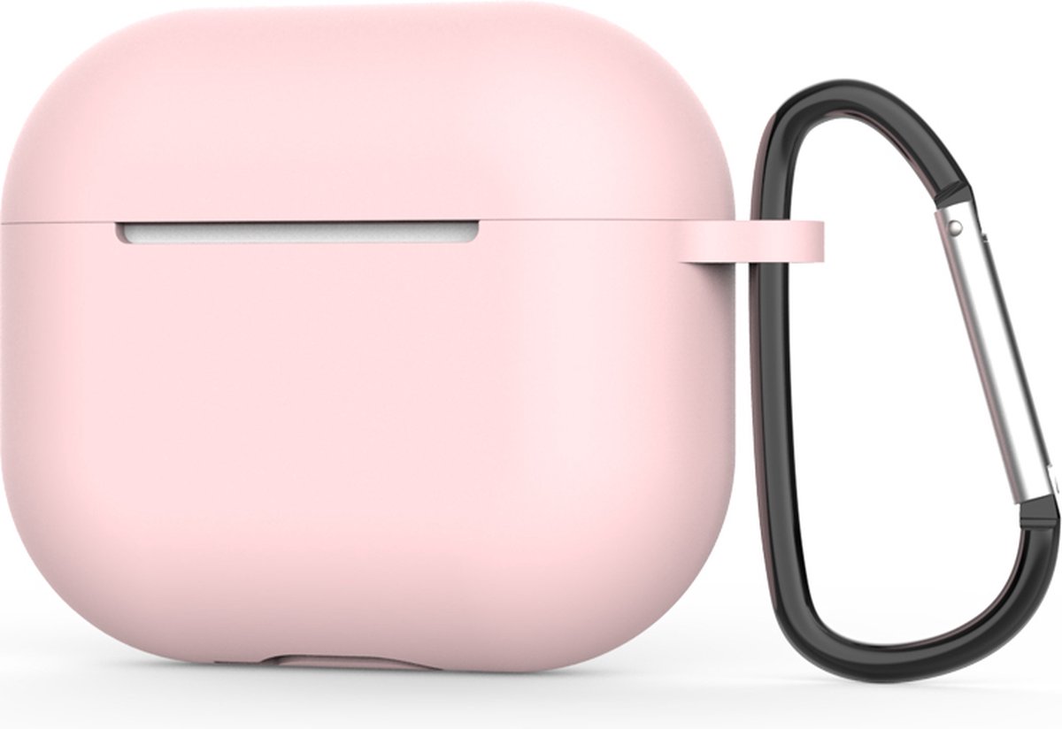 Apple AirPods 3 Hoesje in het Roze met Clip - TCH - Siliconen - met Haak - Case - Cover - Soft Case - Onepiece