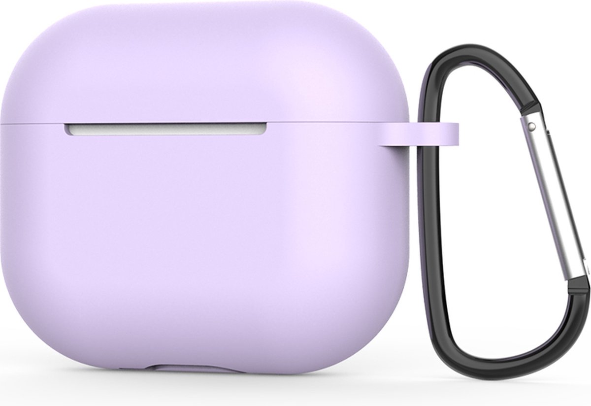 Apple AirPods 3 Hoesje in het Paars met Clip - TCH - Siliconen - met Haak - Case - Cover - Soft Case - Onepiece