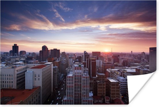 Zonsondergang over Johannesburg Poster 90x60 cm - Foto print op Poster (wanddecoratie)
