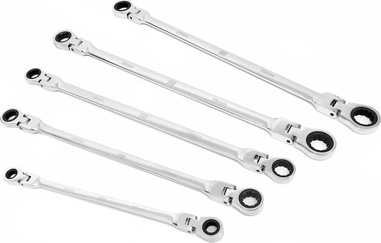 Ratelsleutelset, ringsleutelset, moersleutelset 8-19 mm, 12 stuks stalen sleutel, ringsteeksleutel voor fietsreparatie autoreparatie