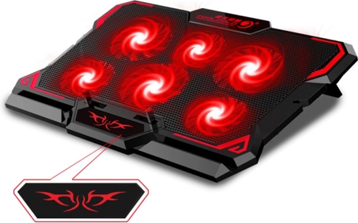 Coolcold 17inch gaming laptop koeler zes ventilator twee USB -poort 2600rpm laptop koelblok (zwart rood)