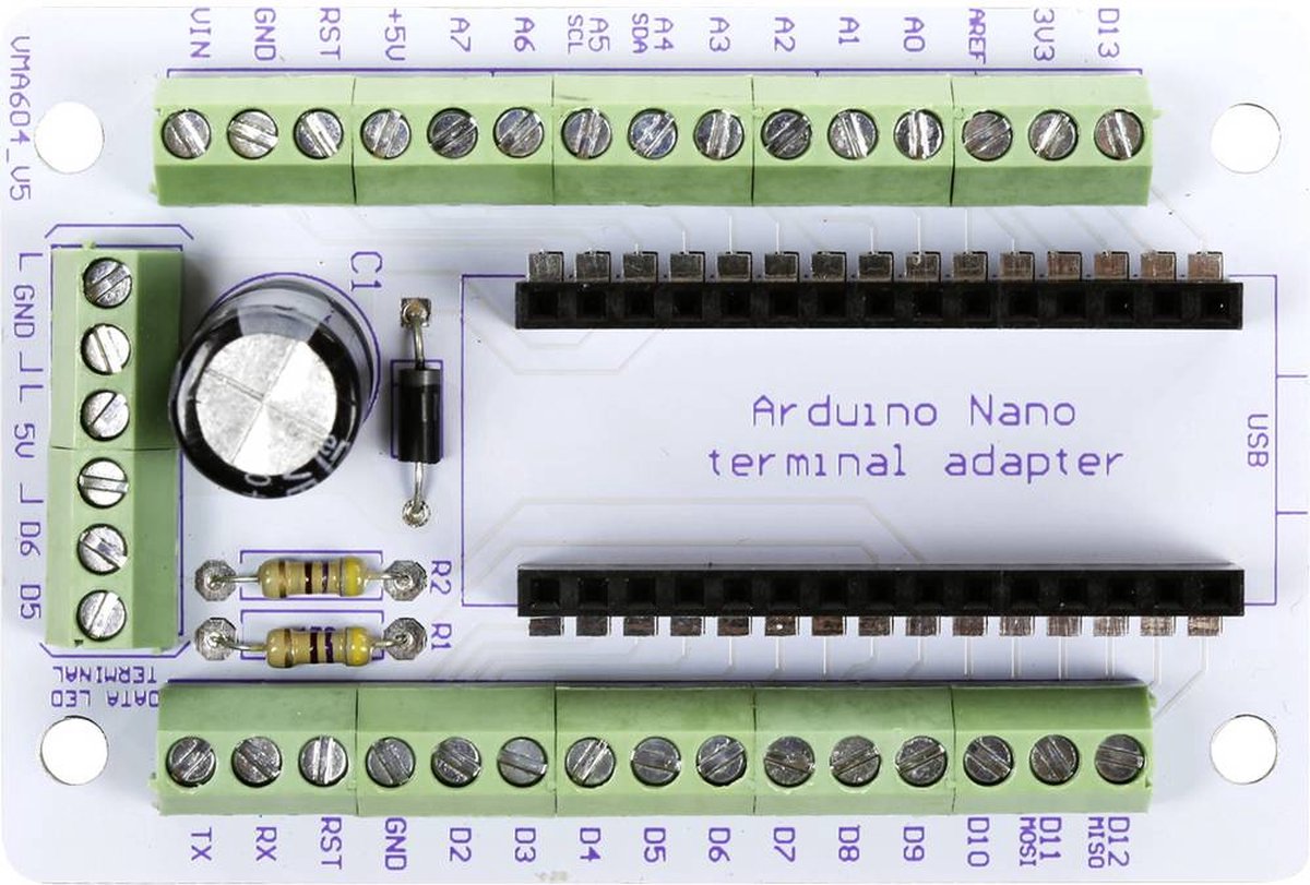Adaptateur de connexion Whadda Nano Arduino 5v 7-12vdc Grijs/ Vert