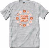 Flower power Good vibes only - T-Shirt - Meisjes - Donker Grijs - Gemêleerd - Maat 12 jaar
