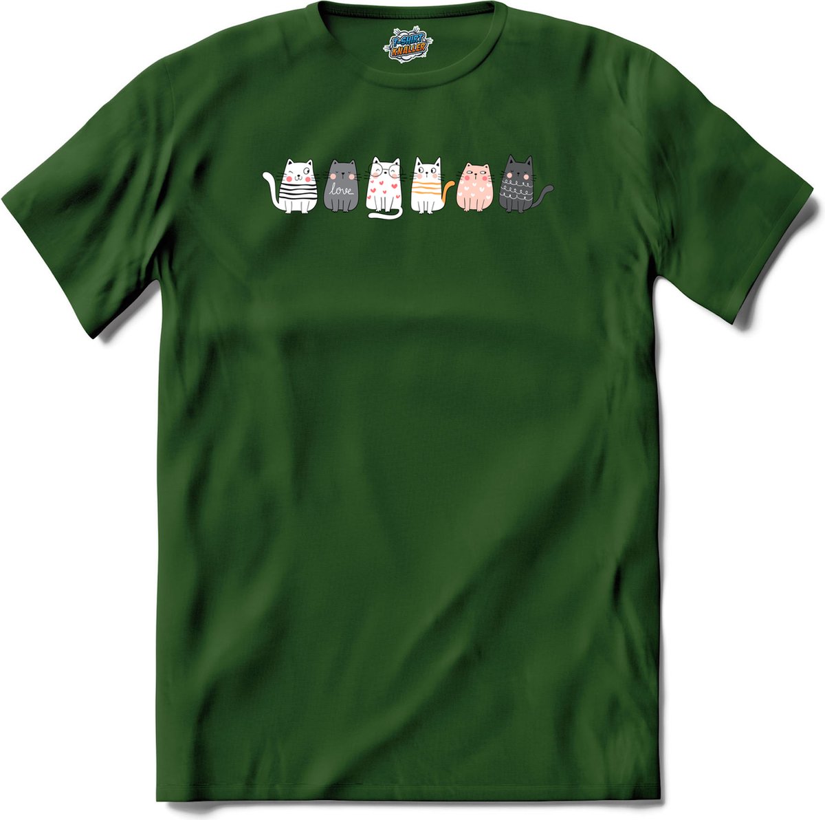 Katten vrienden - T-Shirt - Heren - Bottle Groen - Maat M
