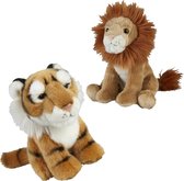 Ravensden - Knuffeldieren set leeuw en tijger pluche knuffels 18 cm