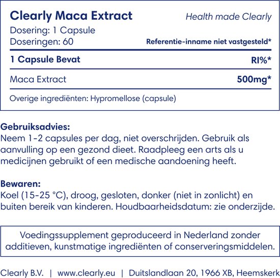 Clearly Maca Extract 500mg 60 Capsules Goed voor het libido