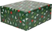 2x Rollen Kerst inpakpapier/cadeaupapier donkergroen/gekleurde bomen 2,5 x 0,7 cm - Luxe papier kwaliteit kerstpapier - Kerstmis