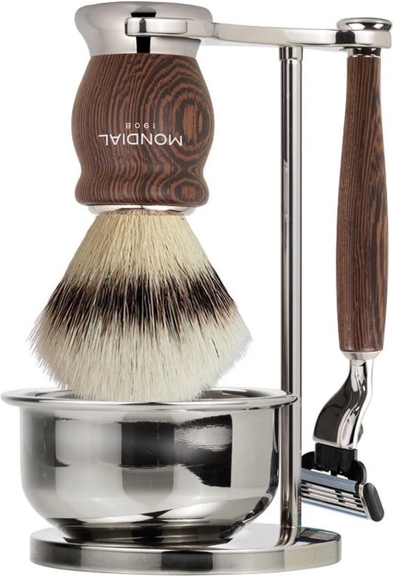 Scheerset & Bowl Hero Mach3 - Silvertip Fibre - Wengé