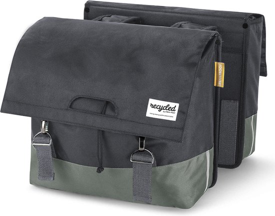 Gerecyclede dubbele fietstas Urban Proof 40 liter - groen/grijs — afbeelding 2