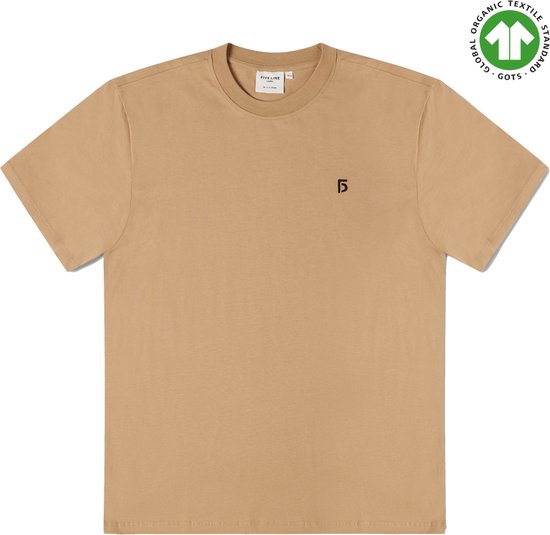 FIVE LINE LABEL - Beige Basic Tshirt - Heren - Biologisch Katoen - Oversized Fit - Maat XS/S
